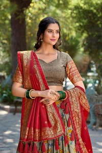 Antique Fashion 1 Be a trendsetter in our one of a kind Kalamkari Tussar Silk Lehenga  designed to make you shine with unmatched uniqueness  - colour 1