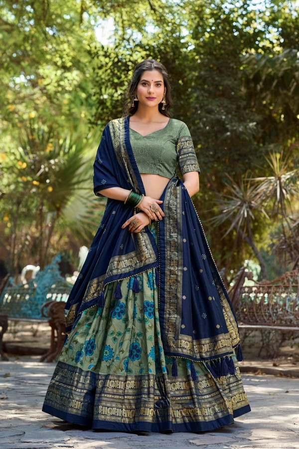 Antique Fashion 1 Be a trendsetter in our one of a kind Kalamkari Tussar Silk Lehenga  designed to make you shine with unmatched uniqueness  - colour 2