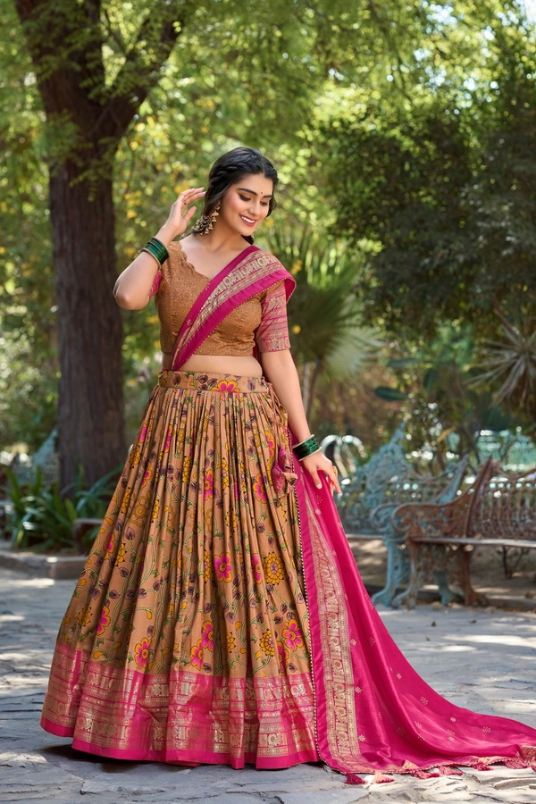 Antique Fashion 1 Be a trendsetter in our one of a kind Kalamkari Tussar Silk Lehenga  designed to make you shine with unmatched uniqueness  - colour 3