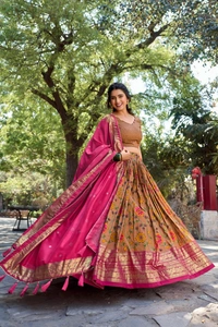 Antique Fashion 1 Be a trendsetter in our one of a kind Kalamkari Tussar Silk Lehenga  designed to make you shine with unmatched uniqueness  - colour 3