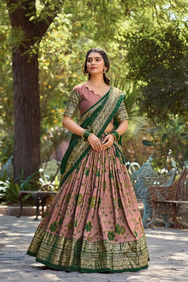 Antique Fashion 1 Be a trendsetter in our one of a kind Kalamkari Tussar Silk Lehenga  designed to make you shine with unmatched uniqueness  - colour 4