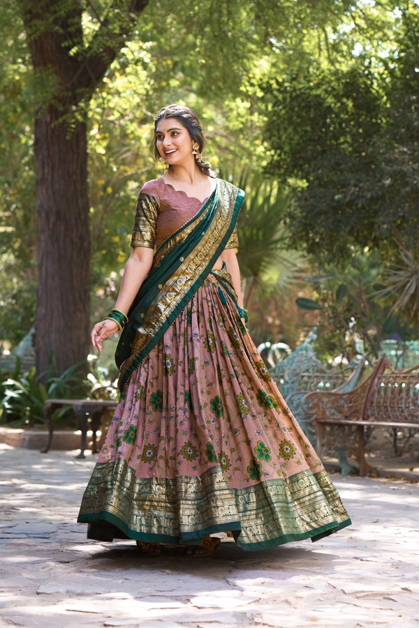 Antique Fashion 1 Be a trendsetter in our one of a kind Kalamkari Tussar Silk Lehenga  designed to make you shine with unmatched uniqueness  - colour 4