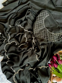 Antique Fashion 1 Exclusive  elegant launch for fancy collection perfect for any function  light weight heavy chinnon  with complete jarkan  work  - Black