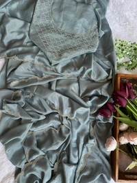 Antique Fashion 1 Exclusive  elegant launch for fancy collection perfect for any function  light weight heavy chinnon  with complete jarkan  work  - Gray