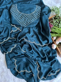 Antique Fashion 1 Exclusive  elegant launch for fancy collection perfect for any function  light weight heavy chinnon  with complete jarkan  work  - morpich