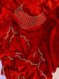 Antique Fashion 1 Exclusive  elegant launch for fancy collection perfect for any function  light weight heavy chinnon  with complete jarkan  work  - Red