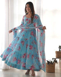 Antique Fashion 1 PURE SOFT FOX GEORGETTE FLORAL PRINT FABRIC FULLY FLAIR ANARKALI,WITH DUPPTA SET,PENT READY TO WEAR* - L (40), colour 1