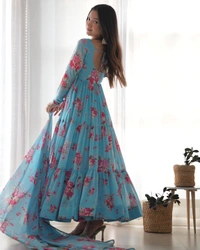 Antique Fashion 1 PURE SOFT FOX GEORGETTE FLORAL PRINT FABRIC FULLY FLAIR ANARKALI,WITH DUPPTA SET,PENT READY TO WEAR* - L (40), colour 1
