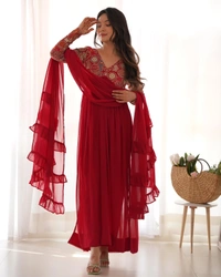 Antique Fashion 1 NAIRA ALIA CUT  FIT EMBROIDERY KURTA WITH DUPPTA SET PENT READY TO WEAR  - Xs (34)