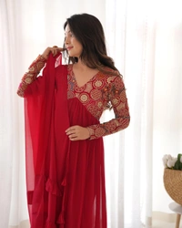 Antique Fashion 1 NAIRA ALIA CUT  FIT EMBROIDERY KURTA WITH DUPPTA SET PENT READY TO WEAR  - Xs (34)