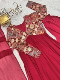 Antique Fashion 1 NAIRA ALIA CUT  FIT EMBROIDERY KURTA WITH DUPPTA SET PENT READY TO WEAR  - Xs (34)