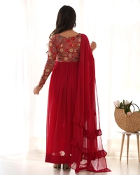 Antique Fashion 1 NAIRA ALIA CUT  FIT EMBROIDERY KURTA WITH DUPPTA SET PENT READY TO WEAR  - Xs (34)