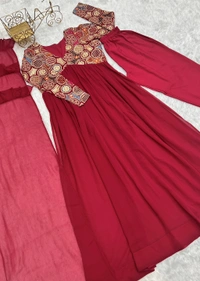 Antique Fashion 1 NAIRA ALIA CUT  FIT EMBROIDERY KURTA WITH DUPPTA SET PENT READY TO WEAR  - Xs (34)