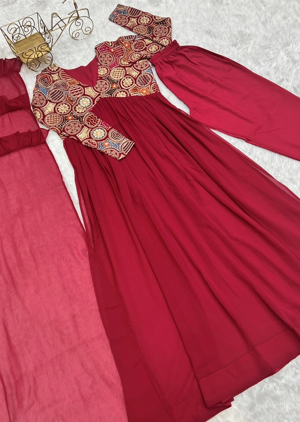 Antique Fashion 1 NAIRA ALIA CUT  FIT EMBROIDERY KURTA WITH DUPPTA SET PENT READY TO WEAR  - Xs (34)