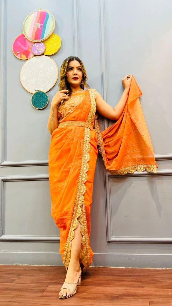 Antique Fashion 1 READY TO WEAR ONE PIECE SELF PRINT DRESS EMBELLISHED WITH ZARI KUNDAN AND CUTDANA WORK  - L (40)
