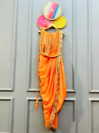 Antique Fashion 1 READY TO WEAR ONE PIECE SELF PRINT DRESS EMBELLISHED WITH ZARI KUNDAN AND CUTDANA WORK  - L (40)