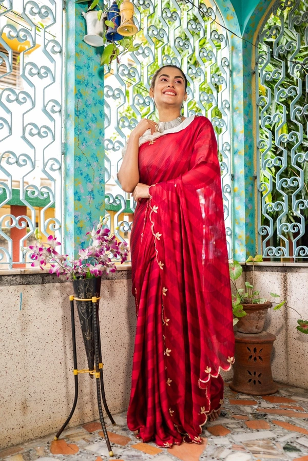 Antique Fashion 1 Exclusive  elegant launch for fancy collection perfect for any function  light weight chiffon pure viscose  hand work saree and viscose blouse  - colour 1