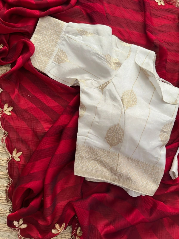 Antique Fashion 1 Exclusive  elegant launch for fancy collection perfect for any function  light weight chiffon pure viscose  hand work saree and viscose blouse  - colour 1