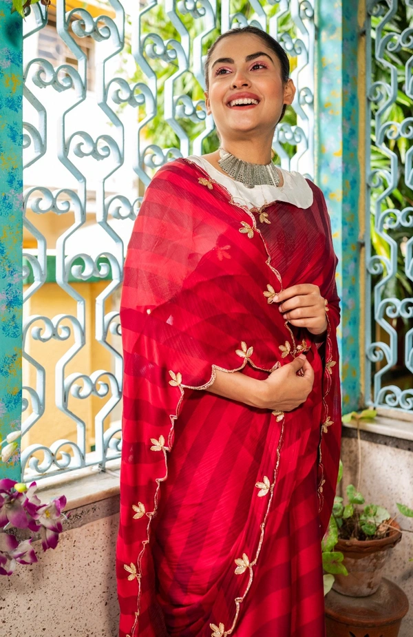 Antique Fashion 1 Exclusive  elegant launch for fancy collection perfect for any function  light weight chiffon pure viscose  hand work saree and viscose blouse  - colour 1