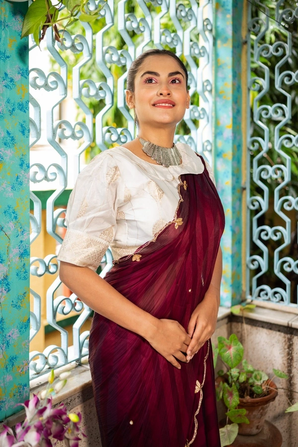 Antique Fashion 1 Exclusive  elegant launch for fancy collection perfect for any function  light weight chiffon pure viscose  hand work saree and viscose blouse  - colour 3