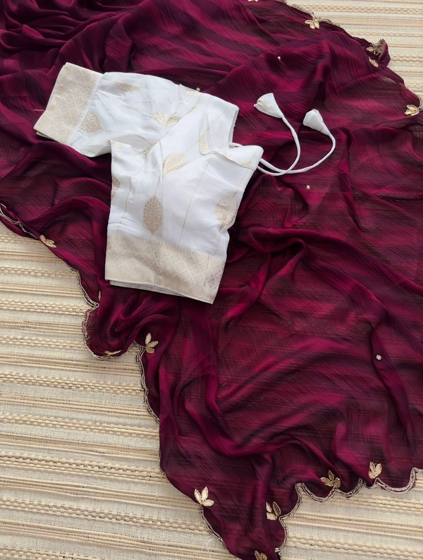 Antique Fashion 1 Exclusive  elegant launch for fancy collection perfect for any function  light weight chiffon pure viscose  hand work saree and viscose blouse  - colour 3