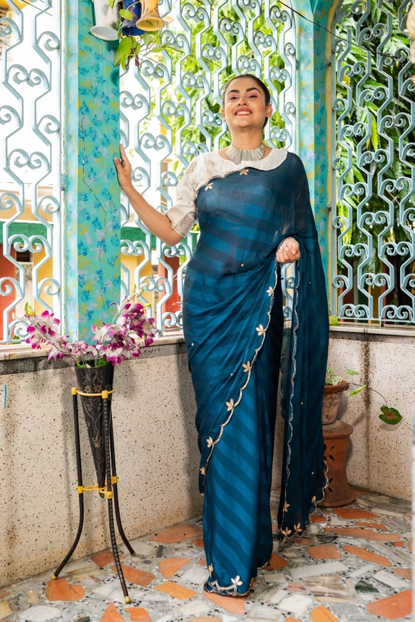 Antique Fashion 1 Exclusive  elegant launch for fancy collection perfect for any function  light weight chiffon pure viscose  hand work saree and viscose blouse  - colour 6