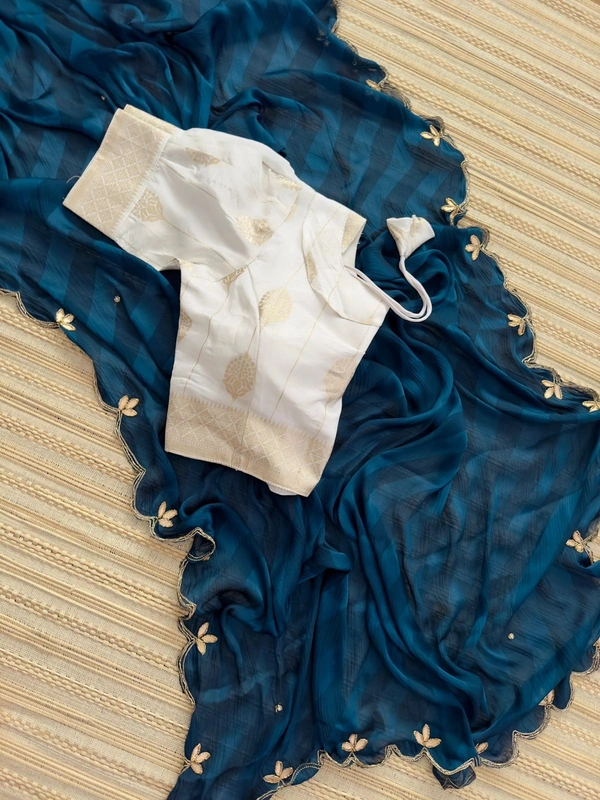 Antique Fashion 1 Exclusive  elegant launch for fancy collection perfect for any function  light weight chiffon pure viscose  hand work saree and viscose blouse  - colour 6