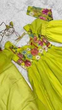 Antique Fashion 1 REAL MODELING PURE SOFT ORGANJA SILK FABRIC FULLY FLAIR KALI PATTERN AND CANVAS PATTA WITH DUPPTA SET ,PENT READY TO WEAR* - X's (34), Liril