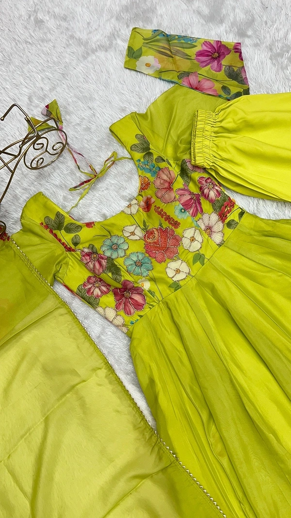 Antique Fashion 1 REAL MODELING PURE SOFT ORGANJA SILK FABRIC FULLY FLAIR KALI PATTERN AND CANVAS PATTA WITH DUPPTA SET ,PENT READY TO WEAR* - X's (34), Liril