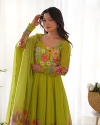 Antique Fashion 1 REAL MODELING PURE SOFT ORGANJA SILK FABRIC FULLY FLAIR KALI PATTERN AND CANVAS PATTA WITH DUPPTA SET ,PENT READY TO WEAR* - S (36), Liril