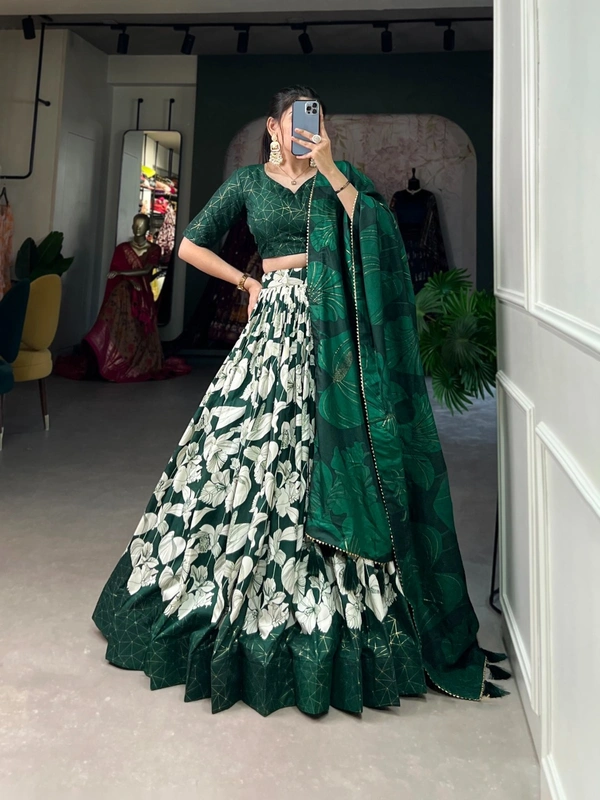 Antique Fashion 1 Transform your ethnic look with our Tussar Silk Printed Lehenga Choli   The beautiful prints on silk fabric make this ensemble a perfect choice for any festive occasion  - colour 1