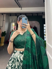 Antique Fashion 1 Transform your ethnic look with our Tussar Silk Printed Lehenga Choli   The beautiful prints on silk fabric make this ensemble a perfect choice for any festive occasion  - colour 1
