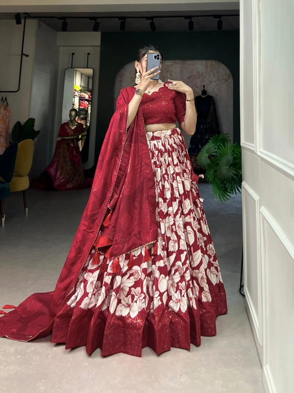Antique Fashion 1 Transform your ethnic look with our Tussar Silk Printed Lehenga Choli   The beautiful prints on silk fabric make this ensemble a perfect choice for any festive occasion  - colour 2