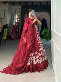 Antique Fashion 1 Transform your ethnic look with our Tussar Silk Printed Lehenga Choli   The beautiful prints on silk fabric make this ensemble a perfect choice for any festive occasion  - colour 2