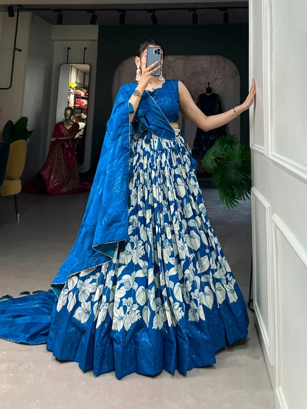 Antique Fashion 1 Transform your ethnic look with our Tussar Silk Printed Lehenga Choli   The beautiful prints on silk fabric make this ensemble a perfect choice for any festive occasion  - colour 3