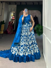 Antique Fashion 1 Transform your ethnic look with our Tussar Silk Printed Lehenga Choli   The beautiful prints on silk fabric make this ensemble a perfect choice for any festive occasion  - colour 3
