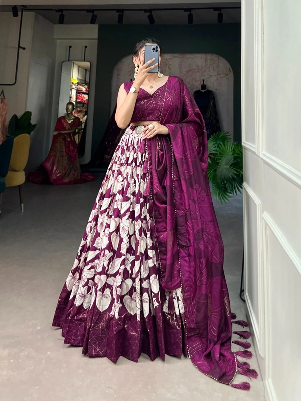 Antique Fashion 1 Transform your ethnic look with our Tussar Silk Printed Lehenga Choli   The beautiful prints on silk fabric make this ensemble a perfect choice for any festive occasion  - colour 4