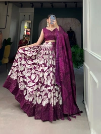 Antique Fashion 1 Transform your ethnic look with our Tussar Silk Printed Lehenga Choli   The beautiful prints on silk fabric make this ensemble a perfect choice for any festive occasion  - colour 4