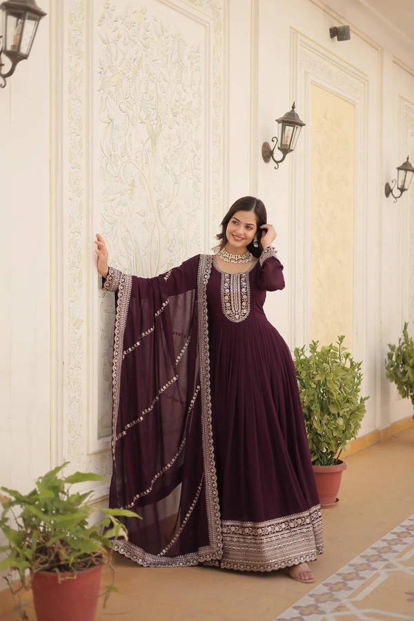 Antique Fashion 1 GOWN WITH DUPATTA COLLECTIONS 2024 - wine, L (40)