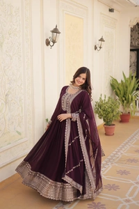 Antique Fashion 1 GOWN WITH DUPATTA COLLECTIONS 2024 - wine, L (40)