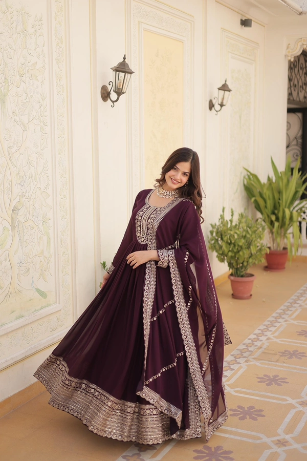 Antique Fashion 1 GOWN WITH DUPATTA COLLECTIONS 2024 - wine, L (40)