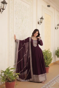 Antique Fashion 1 GOWN WITH DUPATTA COLLECTIONS 2024 - wine, L (40)