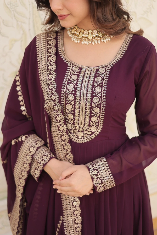Antique Fashion 1 GOWN WITH DUPATTA COLLECTIONS 2024 - wine, L (40)