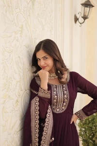 Antique Fashion 1 GOWN WITH DUPATTA COLLECTIONS 2024 - wine, L (40)