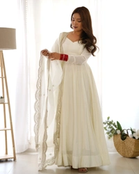 Antique Fashion 1 QUALITY PURE ROMANSILK CHANDERI FABRIC FULLY FLAIR ANARKALI,WITH DUPPTA SET,PENT READY TO WEAR - L (40), colour 1