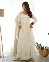 Antique Fashion 1 QUALITY PURE ROMANSILK CHANDERI FABRIC FULLY FLAIR ANARKALI,WITH DUPPTA SET,PENT READY TO WEAR - Xs (34), colour 1