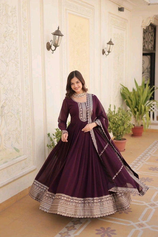 Antique Fashion 1 GOWN WITH DUPATTA COLLECTIONS 2024 - wine, xl (42)