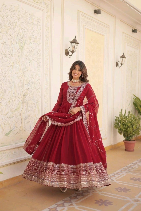 Antique Fashion 1 GOWN WITH DUPATTA COLLECTIONS 2024 - maroon, xl (42)