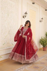 Antique Fashion 1 GOWN WITH DUPATTA COLLECTIONS 2024 - maroon, xl (42)