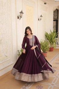 Antique Fashion 1 GOWN WITH DUPATTA COLLECTIONS 2024 - wine, xxl (42)